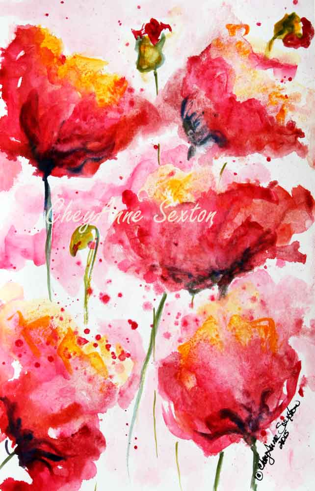 Poppies Galore watercolor by CheyAnne Sexton